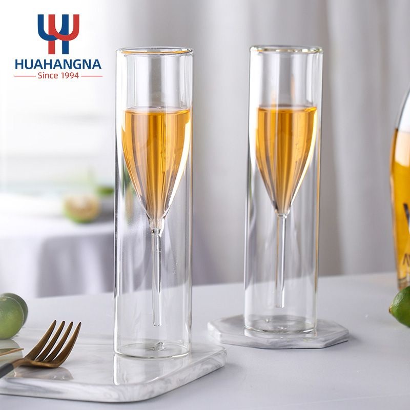 Drinking Glassware Wholesale Hand Blown Borosilicate Double Wall Champagne Red Wine Glass Goblet – Glassware and Glass Cups price