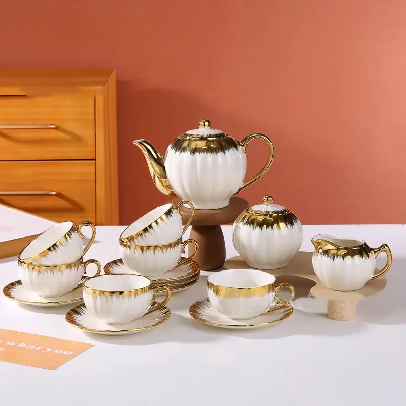 New Style Ceramic Electroplated Gold Afternoon Tea Light Luxury Nordic Ins Coffee Cup Set Sugar Jar Household Tea Pot Porcelain Coffee Set – Gift and Mug price