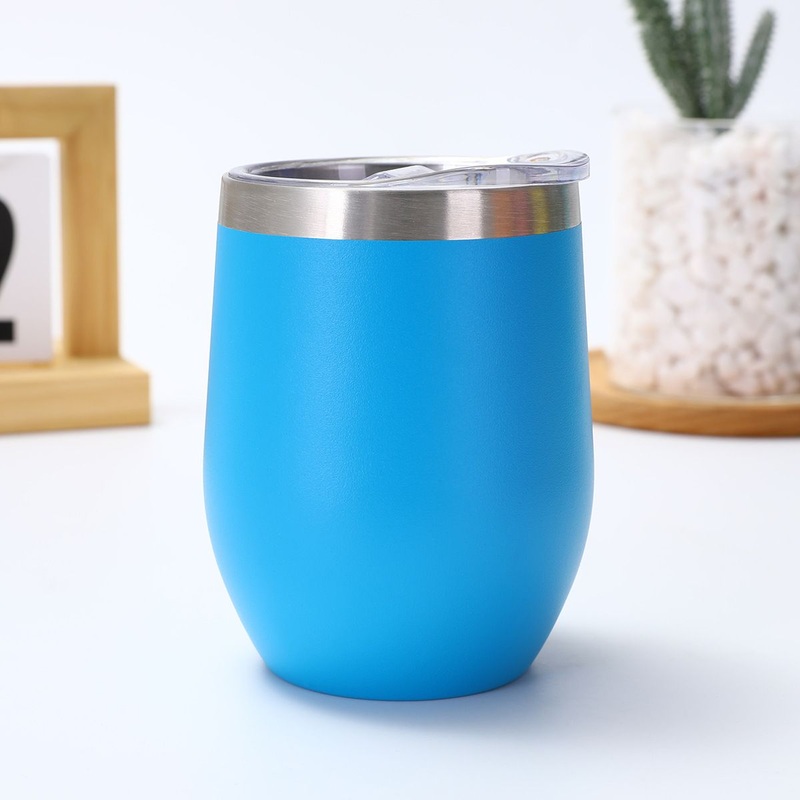 Top Selling 12 Oz Double Wall Stainless Steel Water Bottle Stemless Heat Insulated Wine Tumbler Vacuum Egg Shape Coffee Mug Cup with Lid – Vacuum Cup and Thermos Cup price