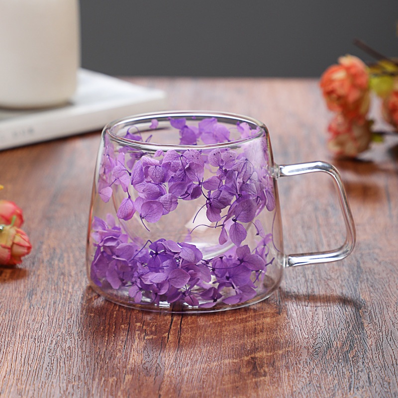 200ml Modern Double Wall Glass Mug Dry Flowers Tea Coffee Cup – Double Layer Glass Mug and Glass Water Cup price