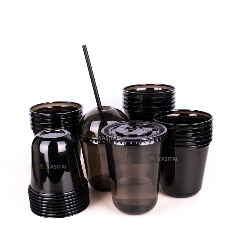 Factory Disposable Plastic PP U Cup Black with Logo Printing 16oz Cup with Lid – Plastic Cups for Juice and Plastic Cups for Beer price