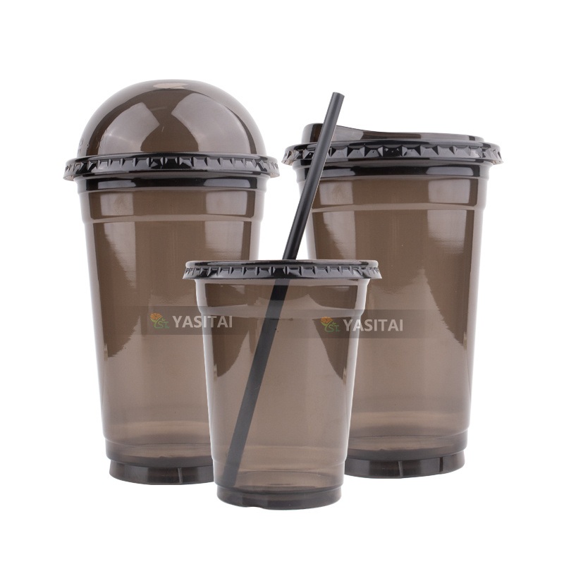 Custom Logo Printed Black Coffee Plastic Cup 12, 16, 20, 24oz Pet Disposable Plastic Boba Tea Beer Juice Cup – Disposable Plastic Cup and Disposable Plastic Cups price