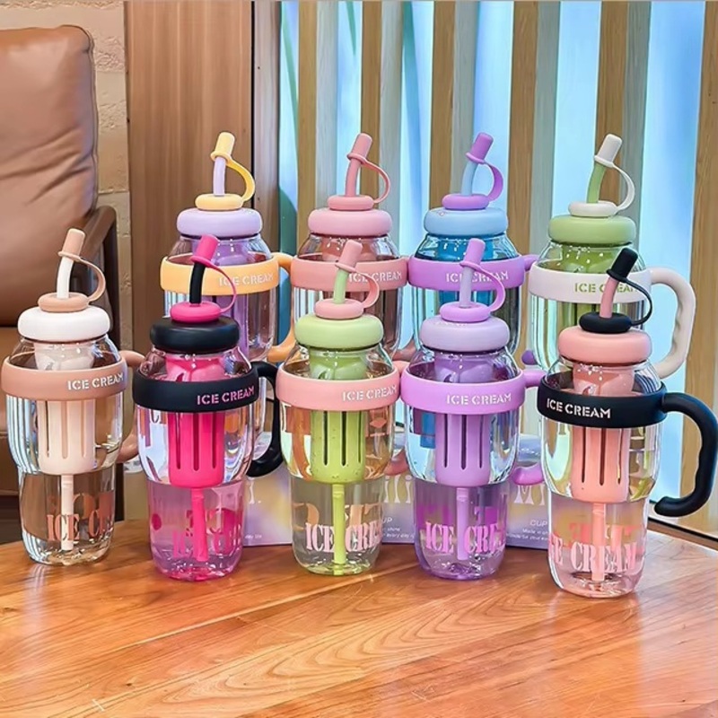 Wholesale Large Capacity Summer Outdoor Ice Cream Plastic Straw Cup New Lucky Handle Cup Bottle Container Water Bottle – Water Bottle and Cup Bottle price