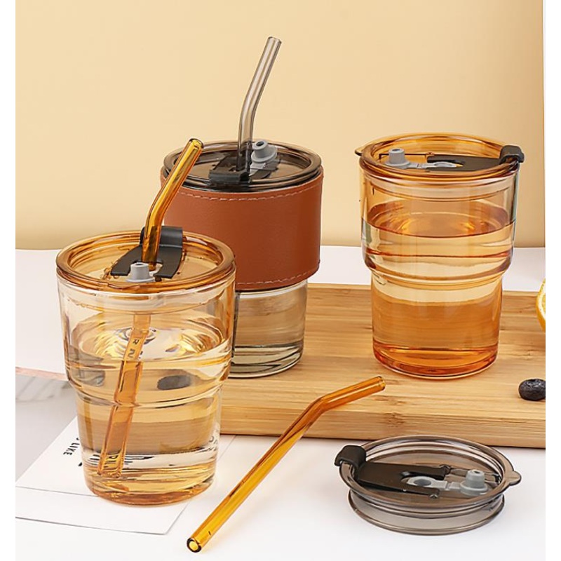 Wide Mouth Glass Water Bottle Travel Coffee Mug Cup Tumbler with Silicone Protective Sleeve Drinking Cups with Glass Lids and Straw – Glass Cup and Glass Straw Cup price