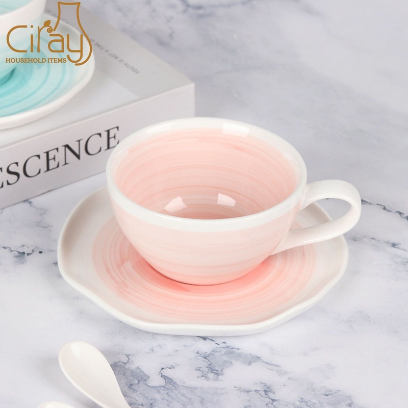 280ml Hand-Painted Irregular Graded Color Ceramic Coffee Cup and Saucer Set – Ceramic Cup and Coffee Cup price