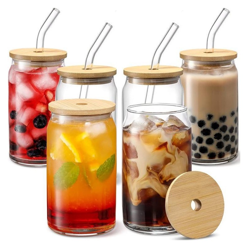 400ml 500ml Transparent Glass Water Bottle with Straw – Cup and Glass Cup price