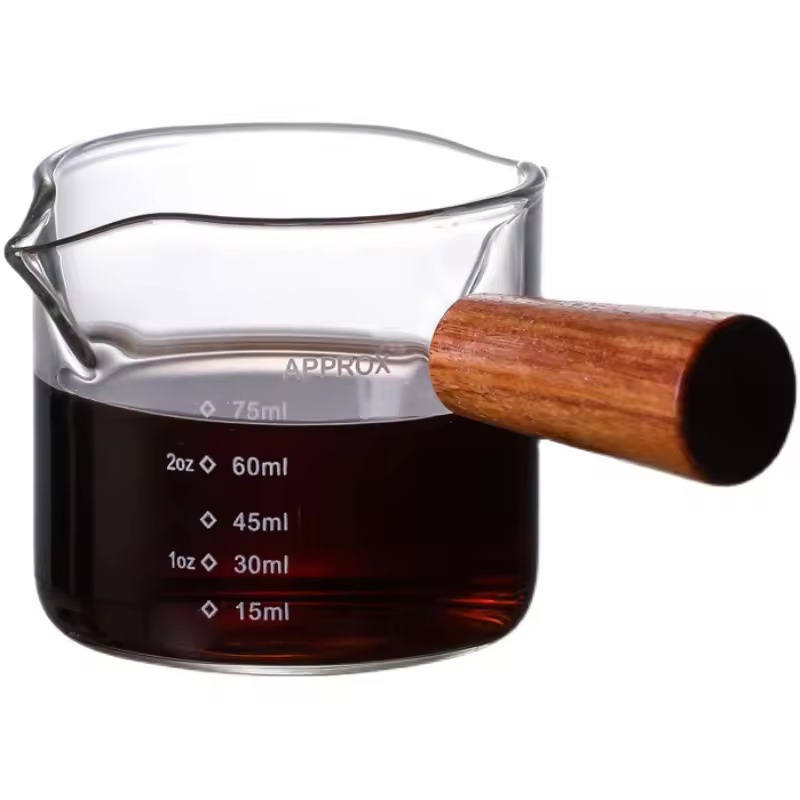 Espresso Measuring Cups Glass, Shot Glass with Wood Handle, Clear Accessories, Coffee Measuring Cup, with V-Shaped Mouth, Milk Pitcher – Shot Glass with Wood Handle and Glass Measuring Cups price