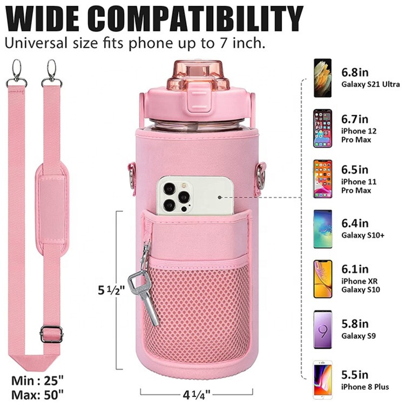 Outdoor2l Gym Plastic Motivational 64 Oz Half Gallon Water Bottle with Sleeve Phone Pocket and Time Marker – Water Bottle with Sleeve and Durable Gym Bottle price