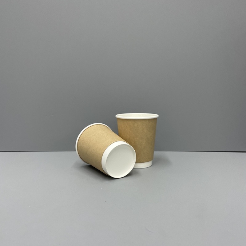 12oz Kraft Take Away Double Wall Paper Cup with Lid for Milk Coffee Tea – Corrugated Ripple Paper Cup and Paper Coffee Cups price