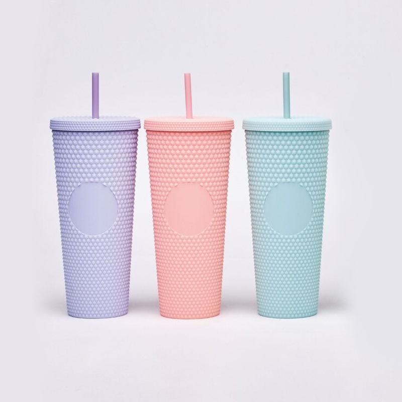24oz DIY Studded Tumbler with Lid and Straw Reusable Plastic Acrylic Double Walled Iridescent Travel Tumbler – Studded Tumbler and Plastic Tumbler price