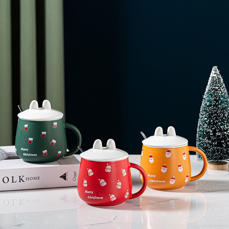 Christmas Cartoon Ceramic Water Cup with Lid Spoon Coffee Cup Household Milk Mug Ceramic Drinking Cup – Ceramic Mug and Ceramic Cup price