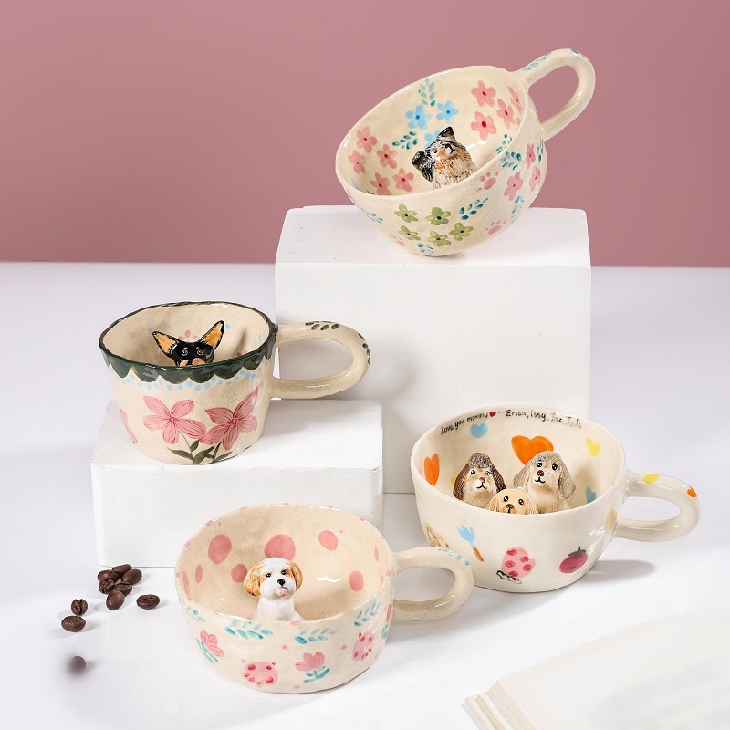 Custom Handmade Creative Tea Coffee Cup Multiple Color 3D Animal Dog Inside Novelty Ceramic Mugs – Mugs and Coffee Cup price