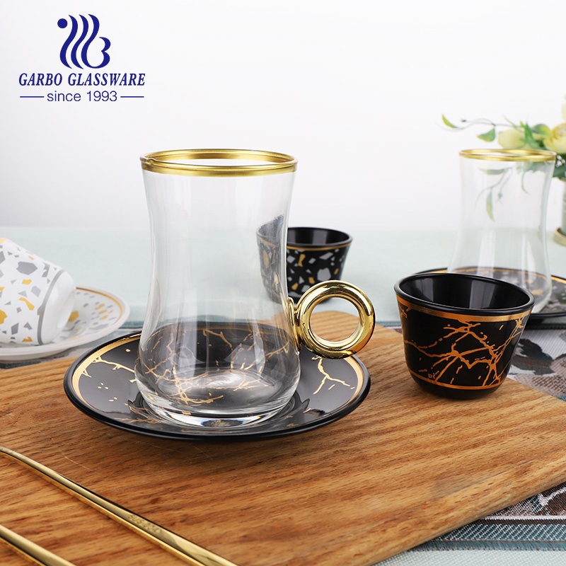Customized Garbo New Designs 6 PCS Luxury Tea Glass Set with Saucer Tableware Glassware Mug Turkey Style Tea Glass – Tea Glass Cup and Tea Glass Set price