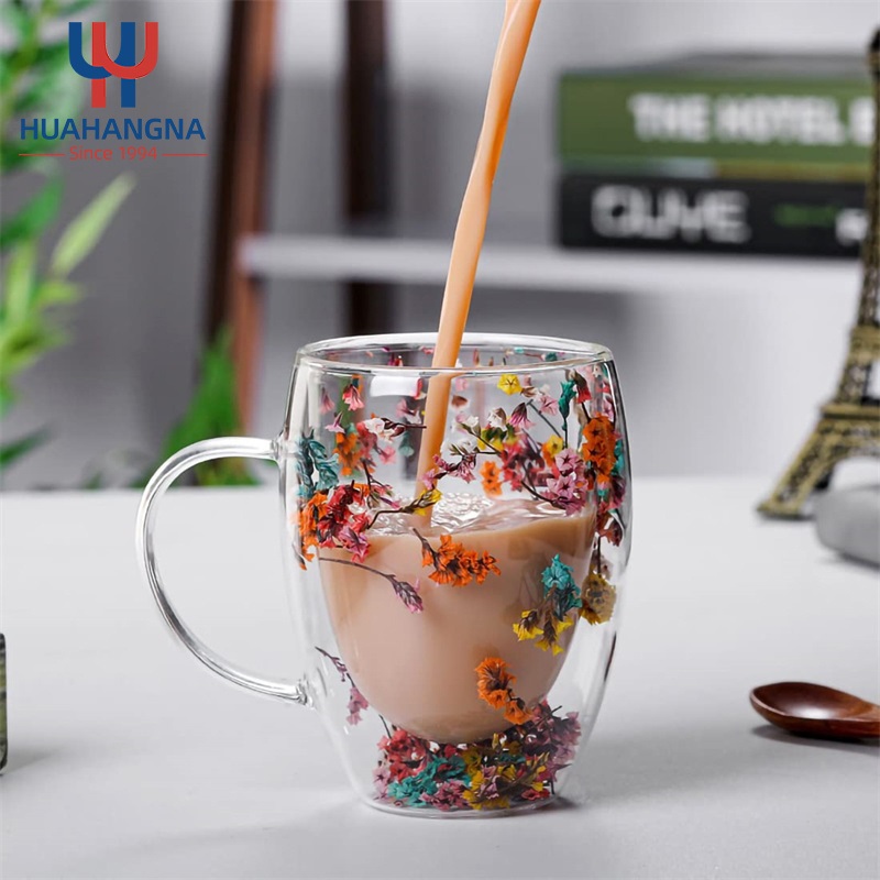 New Design Customizable Creative Double Wall Clear Glass Mug Cup with Dry Flower Inside – Glassware and Glass Cups price