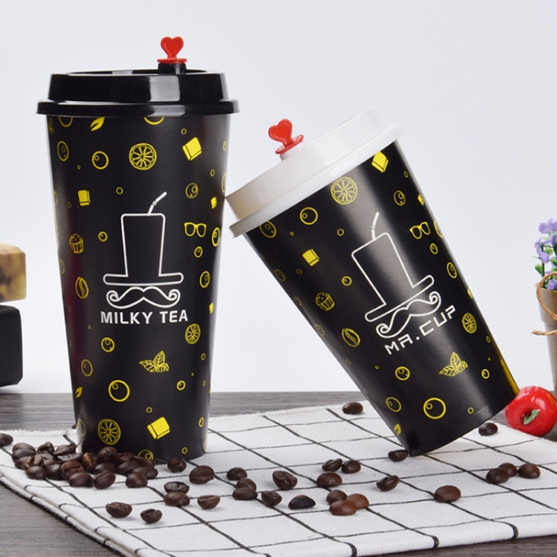 Thicken Disposable Milk Tea Coffee Cup 12oz/16oz/22oz Black Creative Birthday Party Hot Drink Paper Cups with Cover – Thicken Disposable Milk Tea Coffee Cup and Disposable Milk Tea Coffee Cup price
