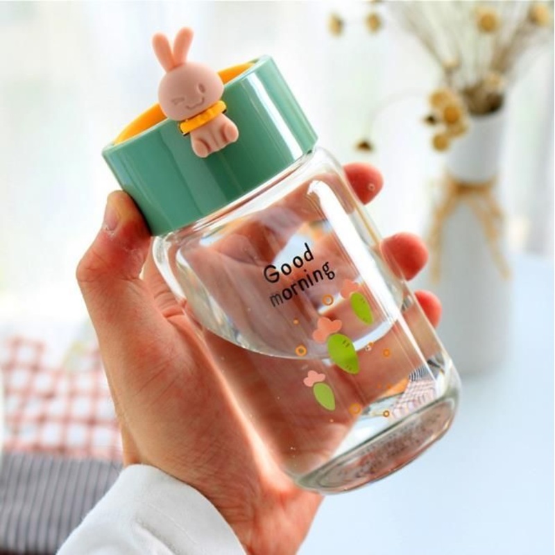 Wholesale Children Cute Little Rabbit Outdoor Gourdes Pour Outside Custom Logo Cup Kids Glass Water Bottle – Bottle and Glass Botlle price