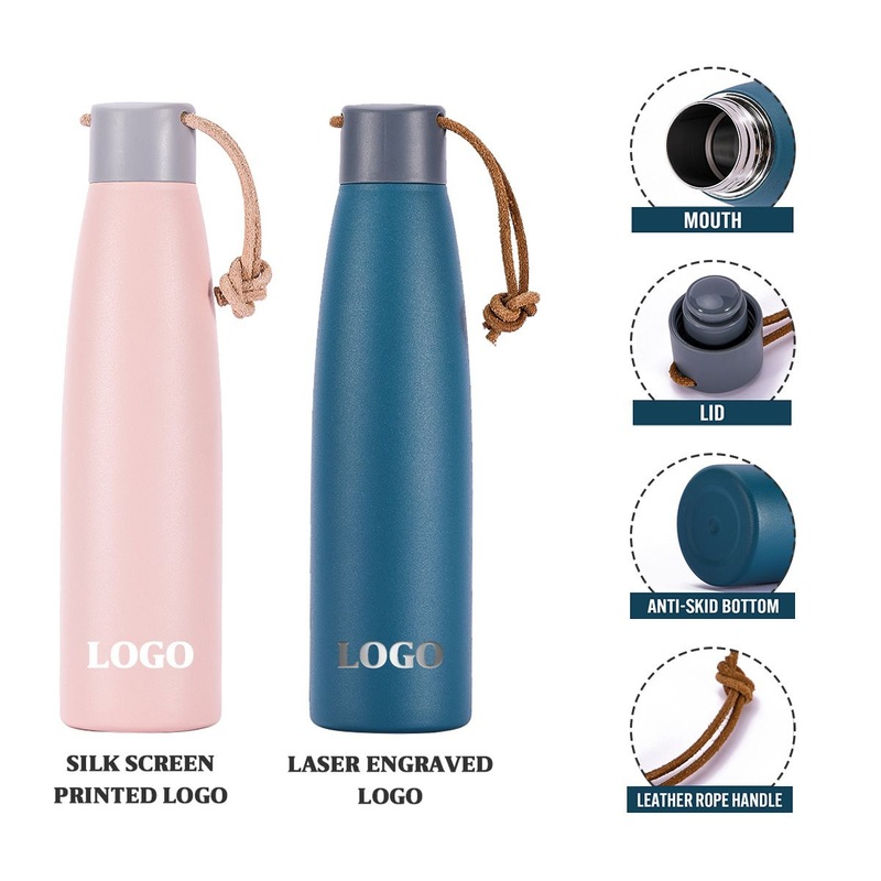 550ml BPA-Free Insulated Stainless Steel Water Bottle with Leather Rope for Sports and Travel – Stainless Steel Water Bottle and Steel Water Bottle price