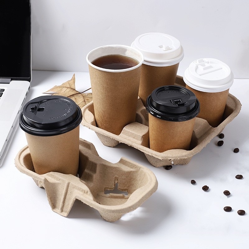 Disposable Paper Pulp 4-Cup Takeaway Paper Carry Tray Coffee Cup Holder – Cup Carrier and Cup Holder price