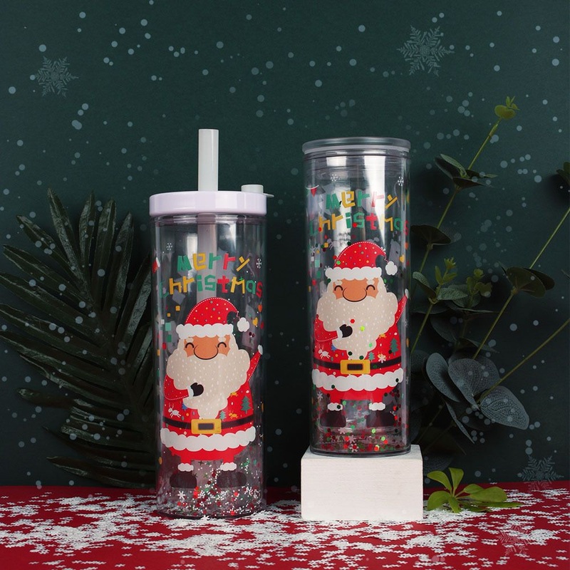 Double Plastic Straw Cup Creative Glitter Summer Ice Cup Student Couple Christmas Gift Cup – Christmas Cups and Printed Mugs price
