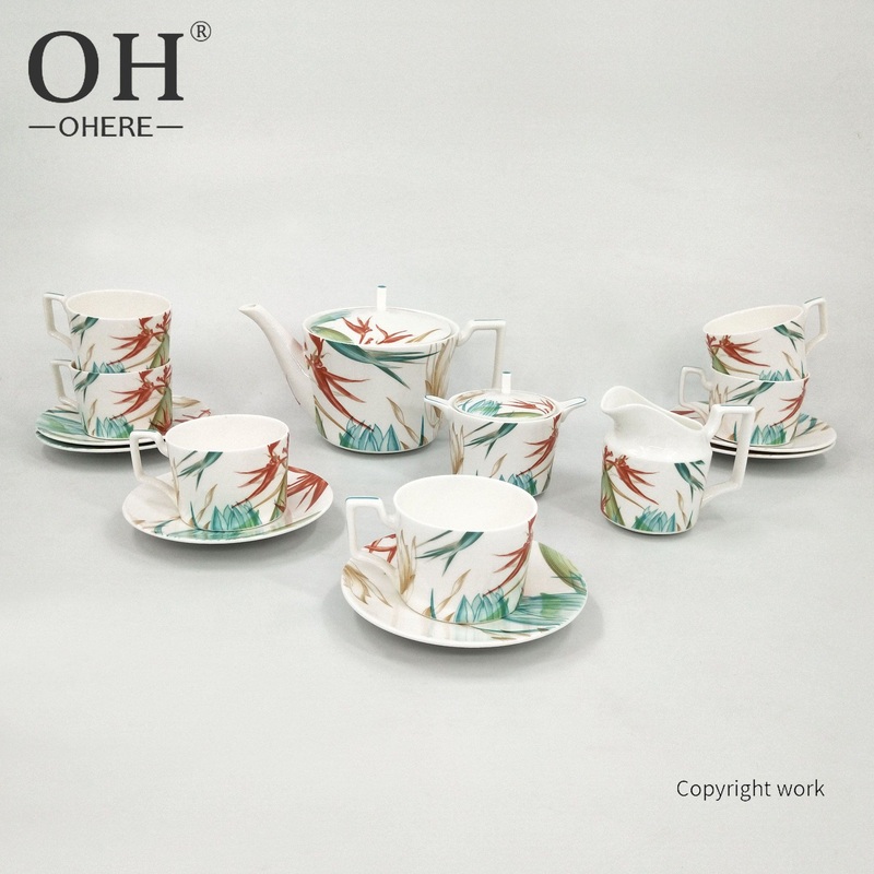 Luxury Lotus Leaf Design Bone China Coffee Set Afternoon Tea Set – Dinnerware and Tea Set price