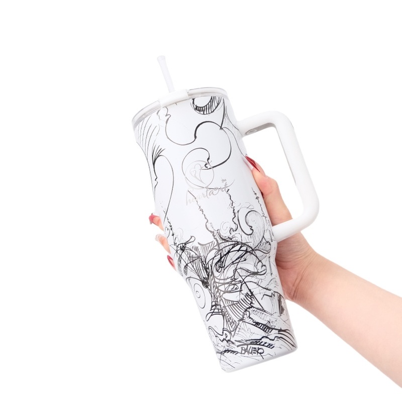 Vacuum Travel Insulated Stainless Steel Tumblers 40 Oz Cups with Straw Lid and Plastic Handle – Tumbler and 40 Oz Tumbler with Handle price