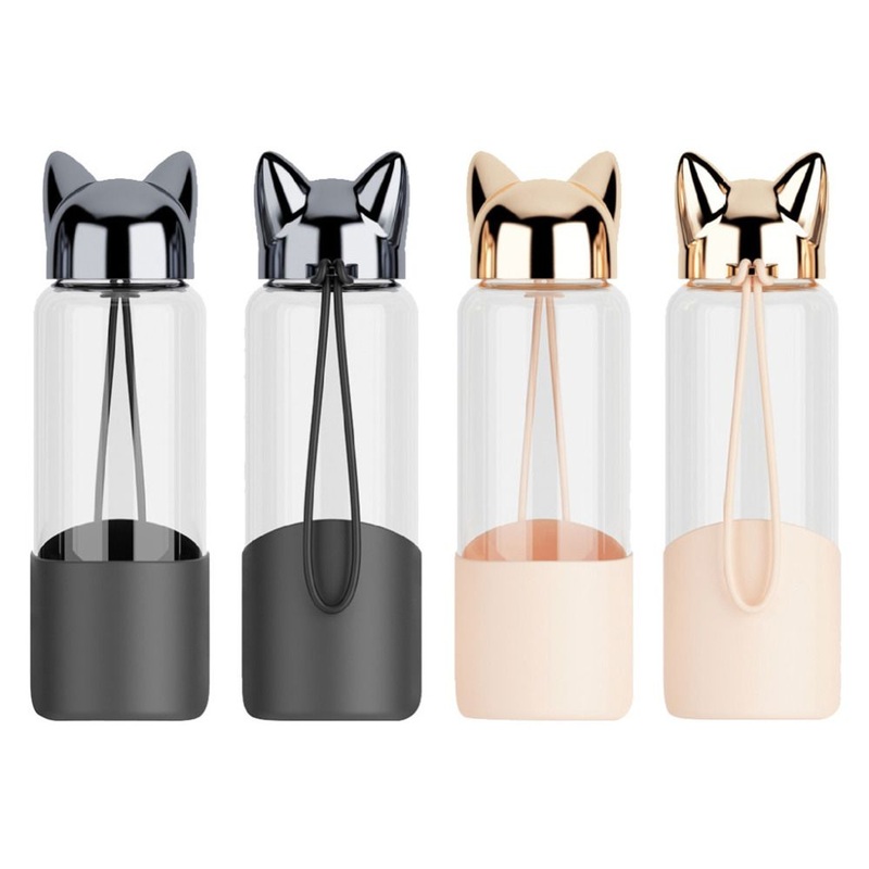 350ml Cute Cat Cover Glass Water Bottle – Glass Bottle and Glass Water Bottle price