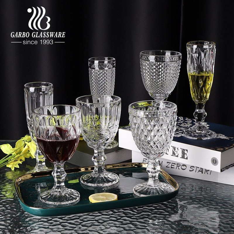Beverage Stemmed Glass Cups Wine Glass Cups Pressed Pattern Wine Glasses Goblets 280ml Glass Cups Clear Drinking Glasses Party Brandy Glass Cup – Wine Glass Cup and Beverage Stemmed Glass Cups price