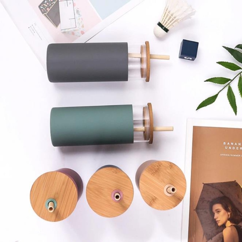 BPA Free 480ml Wide Mouth Bamboo Lid and Straw Borosilicate Glass Water Bottle with Silicone Sleeve – Bottle and Glass Botlle price