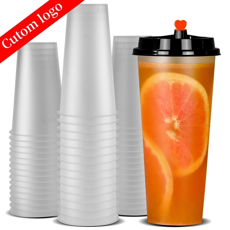 Custom Logo Take Away Milk Tea Direct Drinking Coffee Cup Disposable PP Plastic Thickened Frosted Cup Disposable Plastic Juice Cup – Direct Drinking Coffee Cup and Disposable PP Plastic Cup price