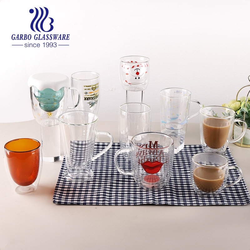Printing Insulated Double Walled Glass Espresso Cup Mugs Handmade High Borosilicate Double Wall Glass Espresso Cups 18 Oz Office Coffee Cup – Double Wall Espresso Cup and Insulated Glass Cup price