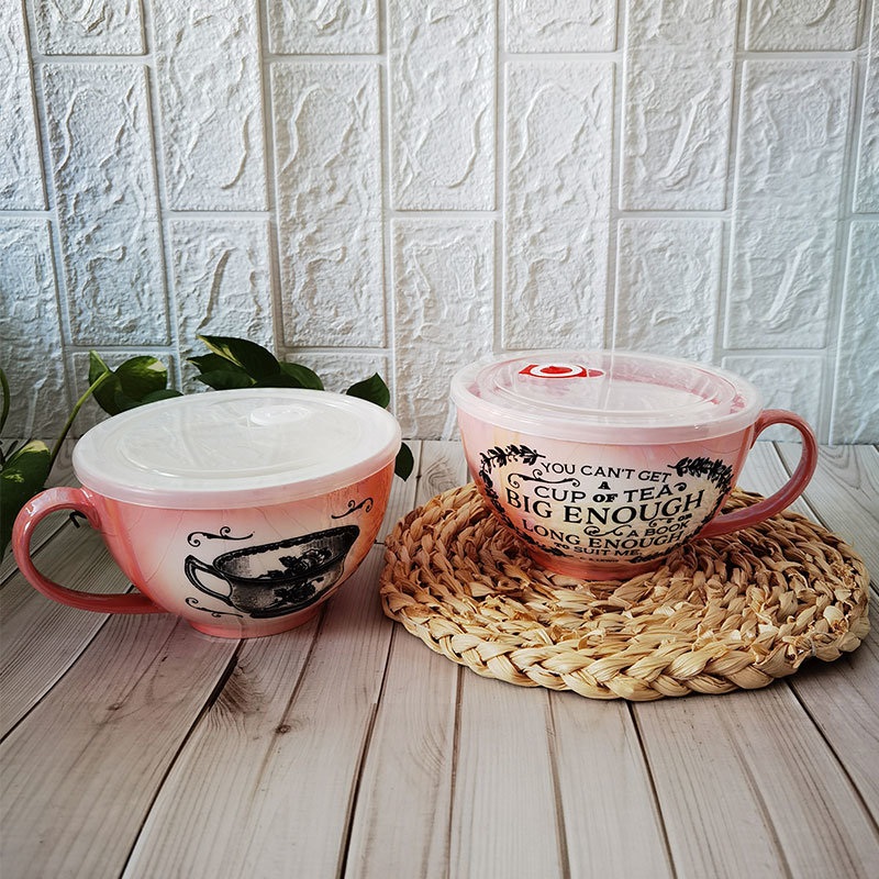 Wholesale 35 Oz Super Size Personalized Porcelain Pink Pear Glaze Soup Cup with Lid – Mug and Dinner Set price