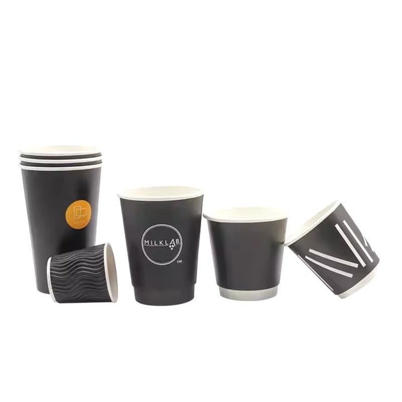 4oz 8oz 12oz 16oz Customized Design Black Corrugated Paper Cup – Disposable Paper Cup and Coffee Cup price