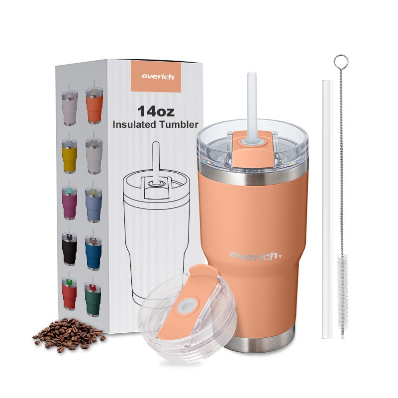Everich 14oz Stainless Steel Splash Resistant Insulated Straw Tumbler with 2-in-1 Lid – Tumbler with Straw and Stainless Steel Tumblers price