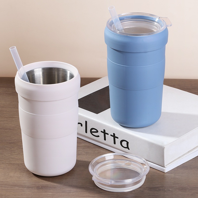 New Design Car Outdoor 18oz Custom Logo Wholesale Bulk Stainless Steel and Silicone Tumblers Coffee Mug Tumbler with Straw – Car Outdoor Tumbler and Stainless Steel Tumbler price