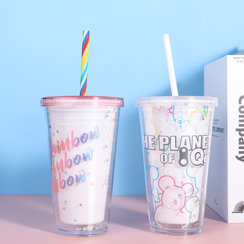 Rainbow Straw Transparent Double-Layer Plastic Cup – Plastic Bottle and Pet Bottle price