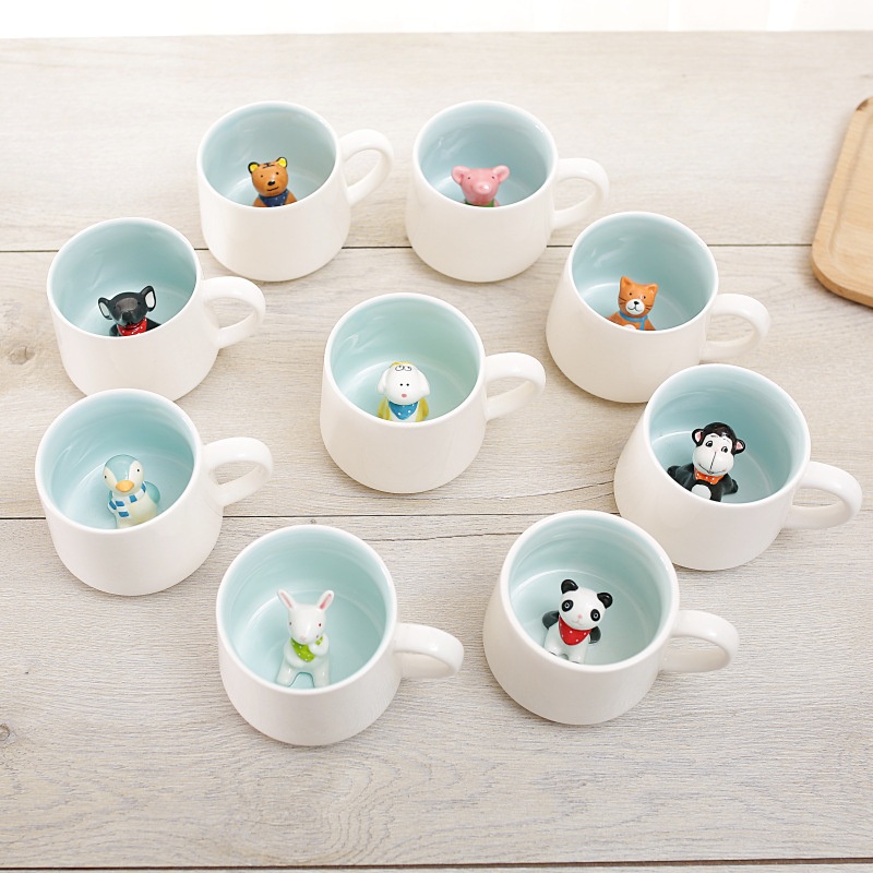 3D Coffee Mug Baby Cow Inside Cup, Handmade Animal Figurine Ceramics Teacup, Funny Ceramic Coffee Cup with Lid and Long Spoon – 3D Mug and Animal Mug price