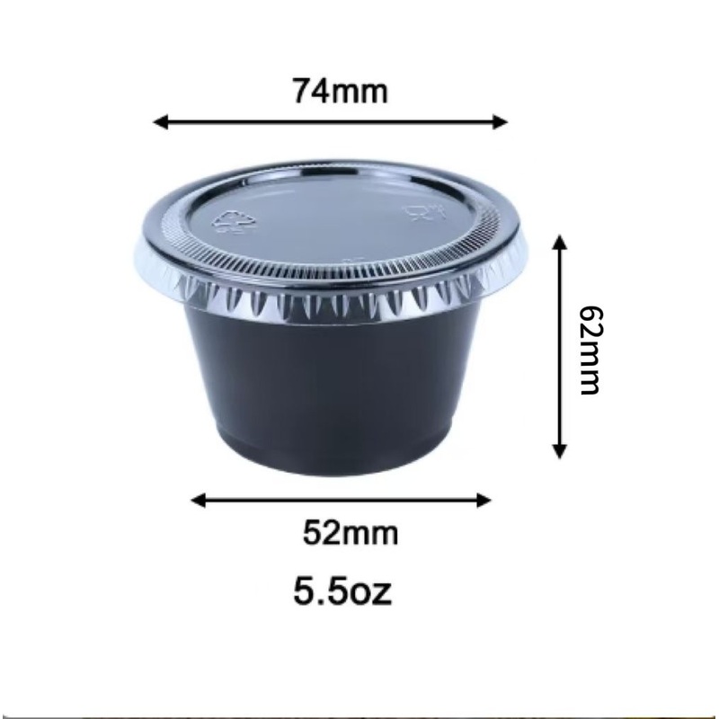 5.5oz Versatile Disposable Clear and Black Plastic Sauce Cups with Lids – Disposable Plastic Sauce Cups and Disposable Condiment Containers price