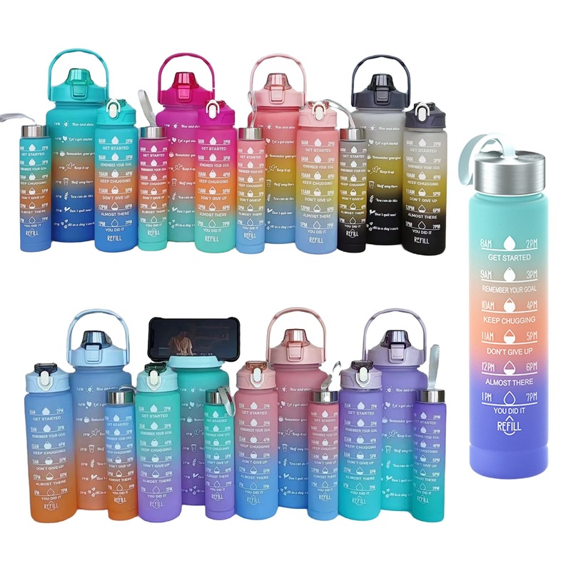 Custom Logo Plastic Bottle 4 PCS Set Motivational Bottles Portable Plastic 4 in 1 Water Bottles with Time Marker and Straw Water Bottle – Sport Travel Bottle and Plastic Water Bottle price
