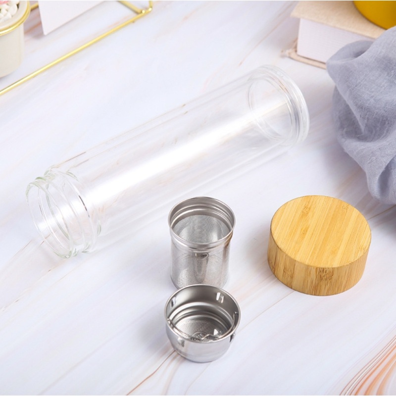 Glass Water Bottle with Wood Bamboo Screw Lid, Double Walled Borosilicate Glass Travel Tea Infuser Tumbler Bamboo Tea Bottle – Bottle and Glass Botlle price