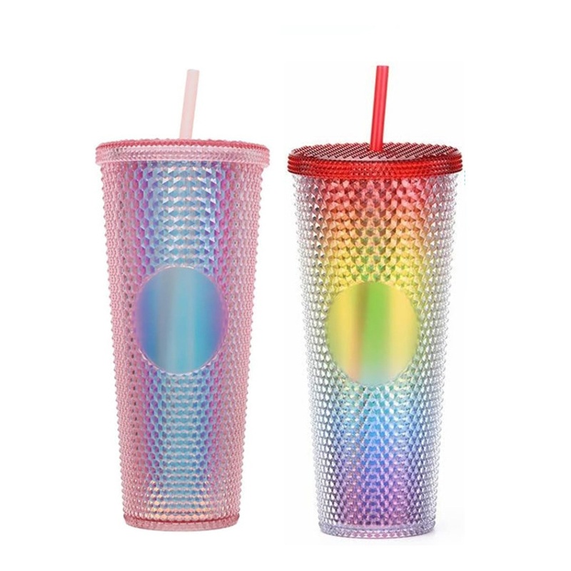 Hot Sale 24oz Double Wall Bright Diamond Studded Coffee Tumbler Cup with Lid and Straw – Studded Tumbler and Plastic Tumbler price