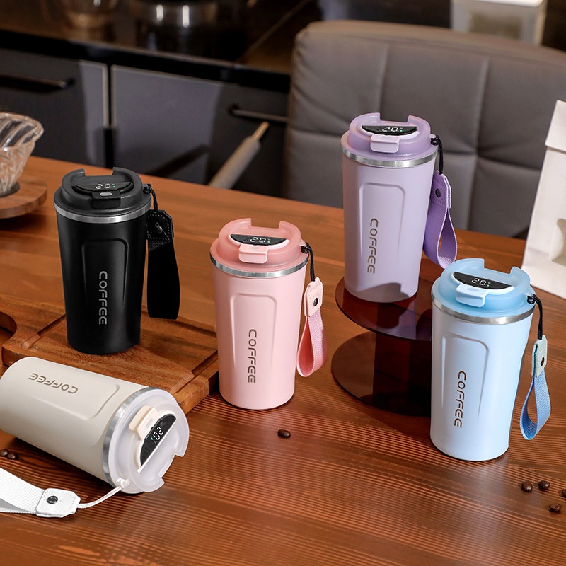New Popular Travel Stainless Steel Coffee Mug with Smart LCD Touch Screen PP Plastic Lid Rope Handle Cup for Outdoor Camping Beer Mug Tumbler – Tumbler and Travel Mug price