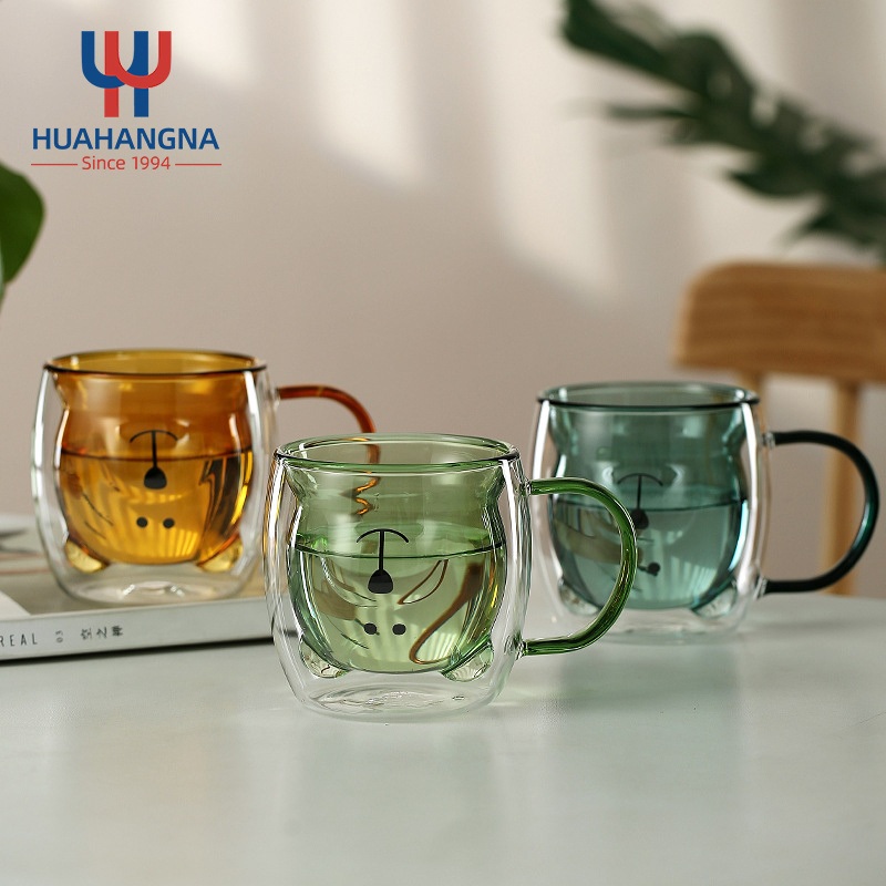Wholesale 250ml Cute Bear Shaped Double Wall Glass Coffee Mugs with Handle for Tea Milk – Glassware and Glass Cups price