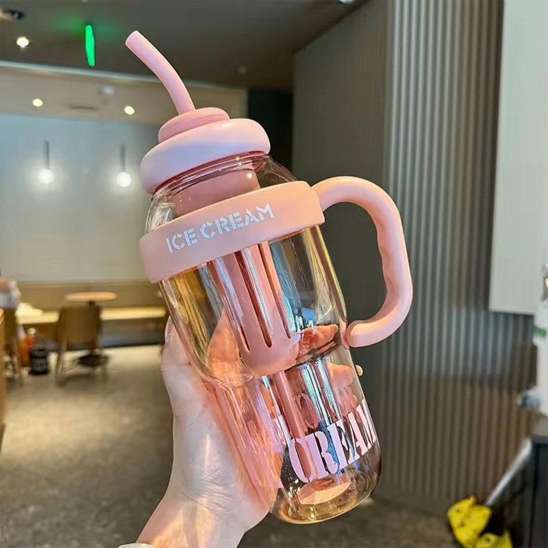 1300ml Childrens Plastic Water Bottle Outdoor Sports Childrens School Ice Cream Boba Water Bottle with Handle – Plastic Water Bottle and Insulated Thermal Bottle price