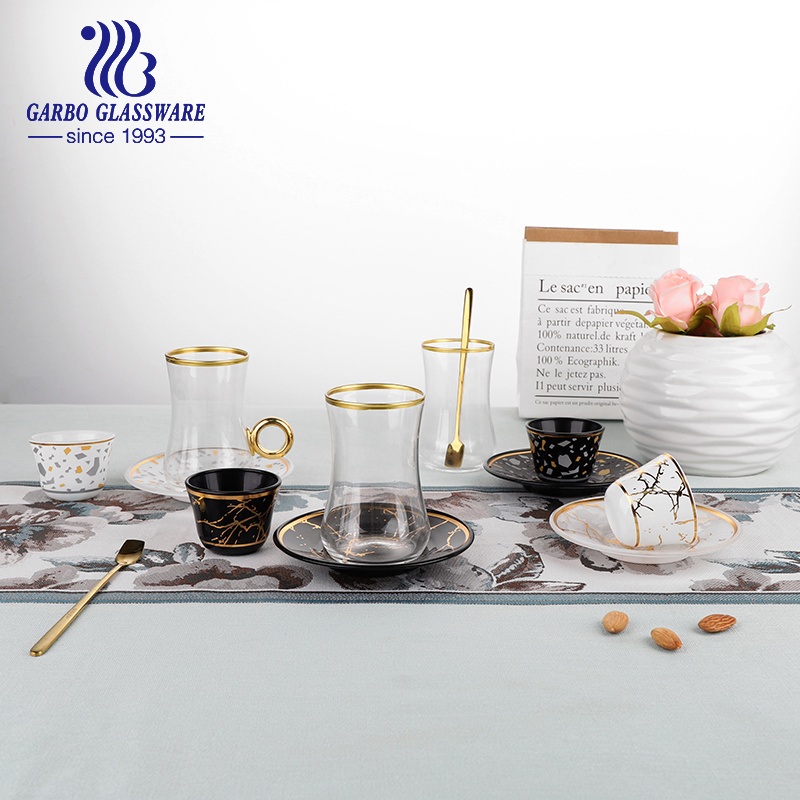 Middle East Style Glass Tea Cup with Saucer&Gold Rim Glass Dish with Decal Tea Mug – Blowing Glassware Cup and Water Blowing Cup price