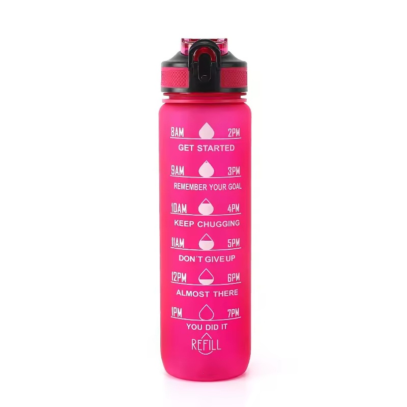 Wholesale BPA Free Motivational Water Bottle Tritan Plastic 1L / 32oz Sports Motivational Water Bottle with Straw and Time Mark – Water Bottle and Thermos Bottle price