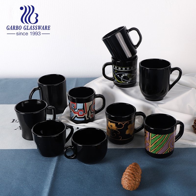Elegant Black Opal Mug Glass Coffee Mug Tea Drinking Milk Cup with Decal – Black Opal Mug and Black Glass Coffee Mug price
