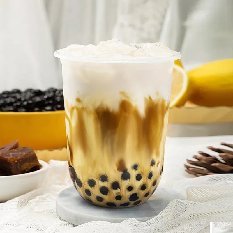 Food Grade 500ml 16oz Transparent U Shape Disposable Plastic PP Boba Tea Cup with Cap for Cold Drink – U-Shape Cup and Boba U Shape Cups price