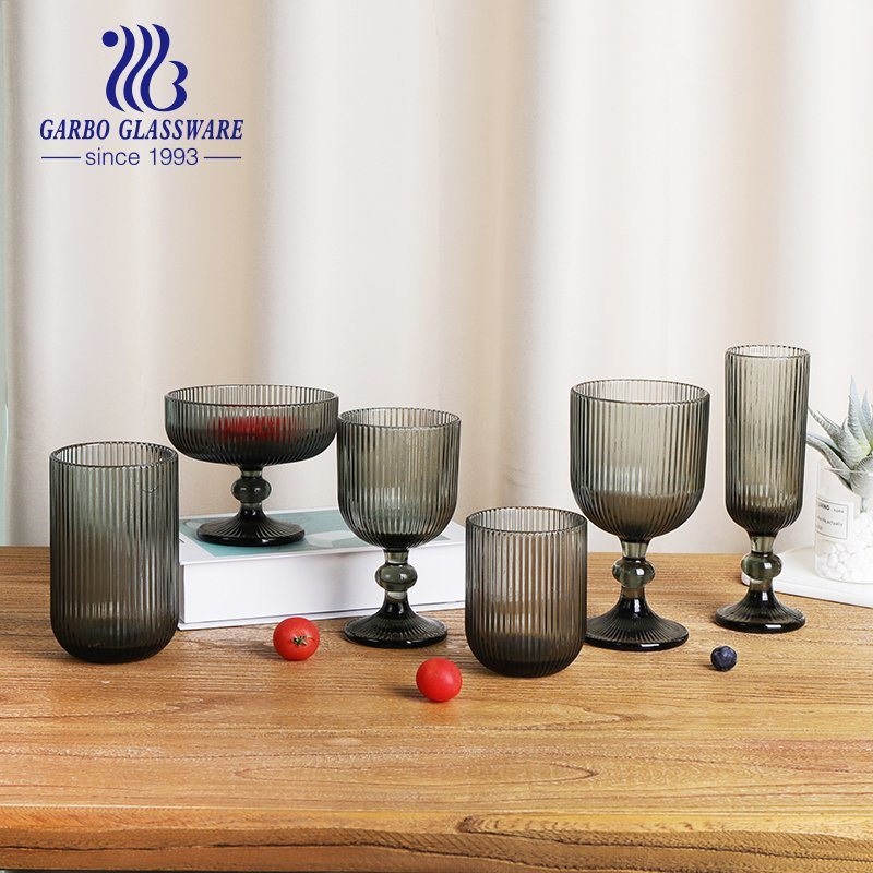 Vertical Striped Glassware for Wine Water Juice Champagne Blue Green Purple Grey Vintage Engraved Tinted Solid Colored Glass Cup – Glass Cup and Solid Colored Glass Cup price
