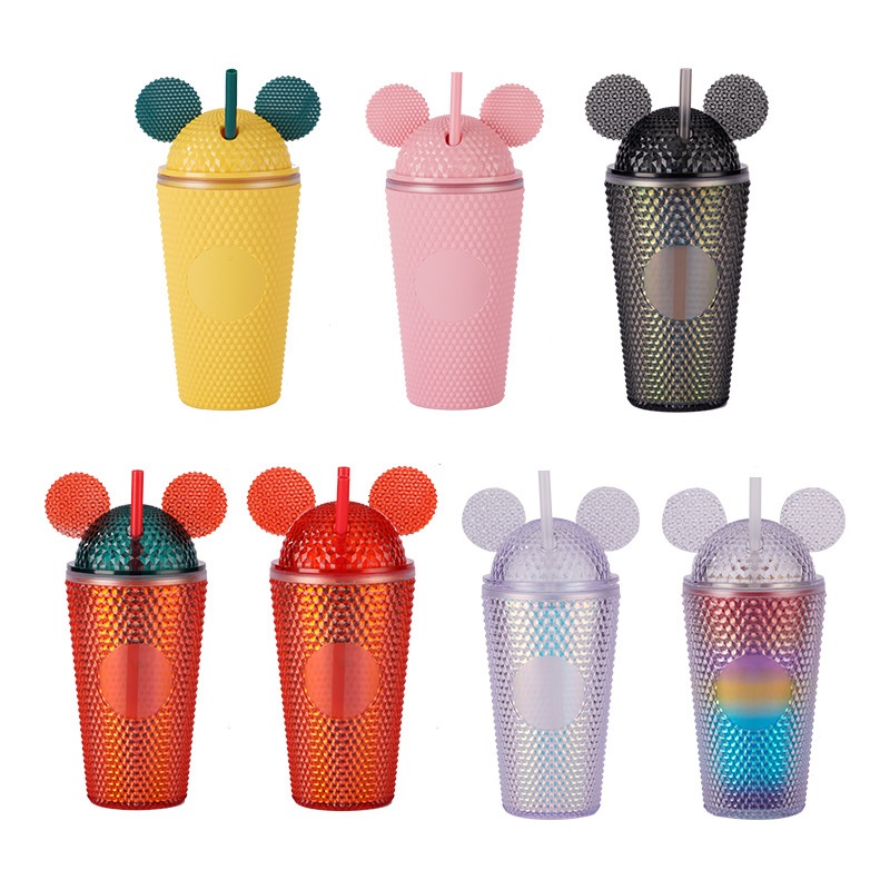 BPA Free Double Wall Kids Acrylic Mickey Tumbler Cup Reusable Mouse Ear Plastic Durian Cups with Ears Lid and PP Straw – Acrylic Mickey Tumbler Cup and Plastic Durian Cups price