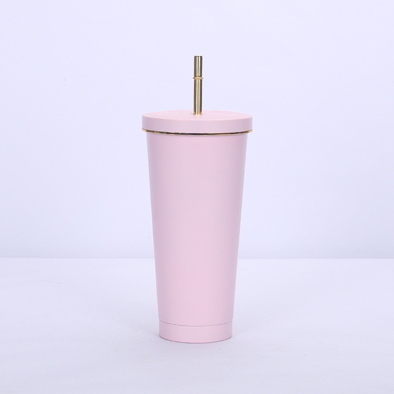 Custom Design 24oz 750ml Metal Straw Cup Stainless Steel Tumbler Double Wall Insulated Matte Gold Coffee Mug – Metal Straw Cup Tumbler and Gold Coffee Mug Tumbler price